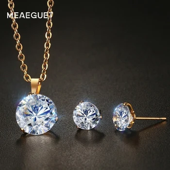 

Clear AAA+ Cubic Zirconia Necklace Earrings Jewelry Sets Women Jewelry Gold Color