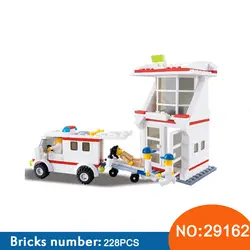 Wange 29162 228 шт. Городская больница скорой помощи Building Block Дети DIY образования кирпич игрушки для детей Рождественский подарок