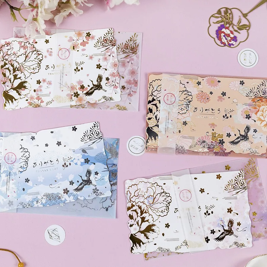 

Ukiyoe crane series Gilding Translucent paper Envelope with Message Card Greeting card Letter Stationary Storage Paper Gift