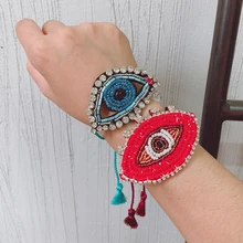 מתכוונן לב עין רעה צמיד מיוקי צמיד Pulseras Mujer בציר בעבודת יד גביש ציצית תכשיטי צמידים לנשים(China)