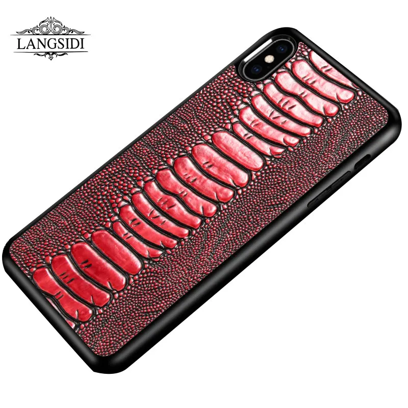 Full Grain Leather Cover For iphone X XR XS Max case luxury Ostrich funda for iPhone 13 Pro 12 Mini 11 | Мобильные телефоны и