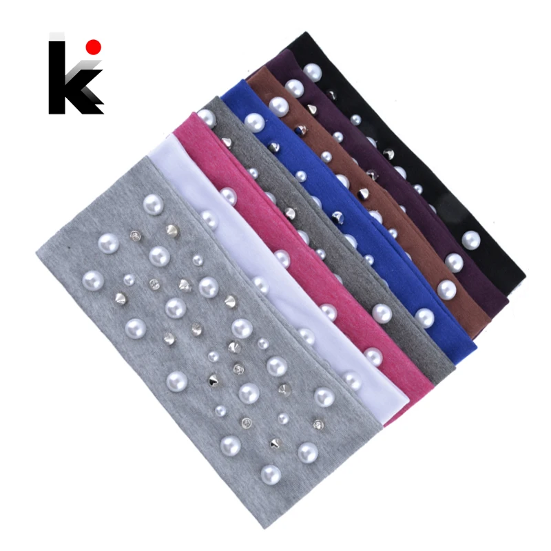 Goedkoop 2018 Mode Tulband Voor Vrouwen Parels Klinknagel Brede Hoofdband Outdoor Sport Casual Haarbanden Vrouwelijke Streetwear Moderne Haar Accessoire