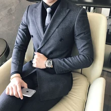 1 шт. куртка) Мужская мода бутик хлопок сплошной цвет двубортный формальный бизнес мужской костюм пиджак жениха пиджак