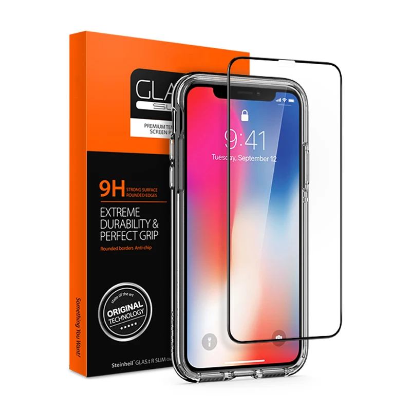 100% Оригинальные Spigen Glas. tR Slim полный охват закаленное Стекло Экран протектор для