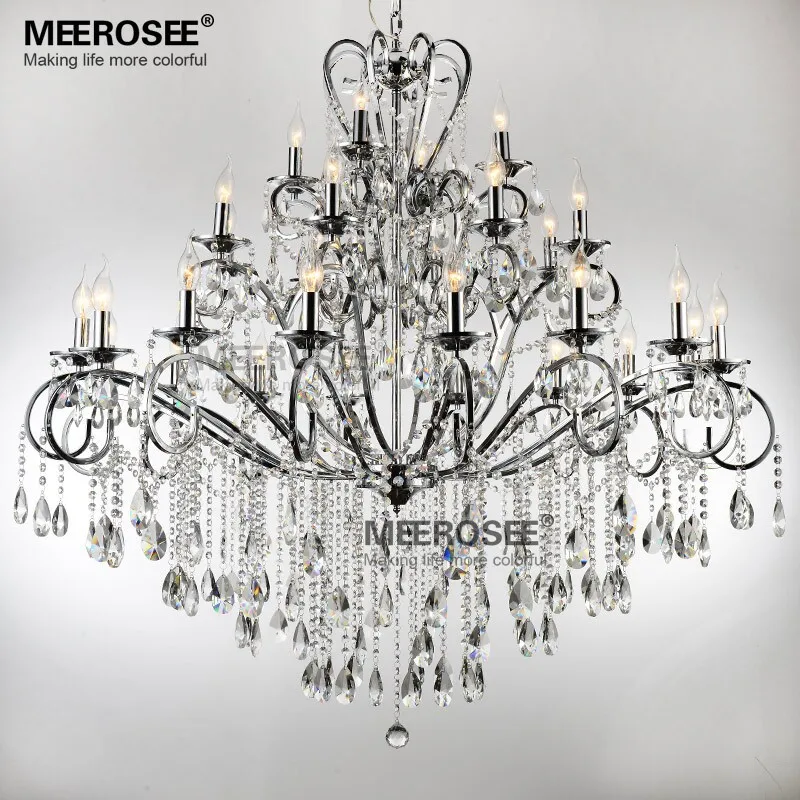 Large 28 Arms Wrought Iron Chandelier Crystal Light Fixture Chrome Large 28 Arms Wrought Iron Chandelier Crystal Light Fixture Chrome Re De Sala Hanging Lamp Mde51 L28 In Chandeliers From Lights Lighting On