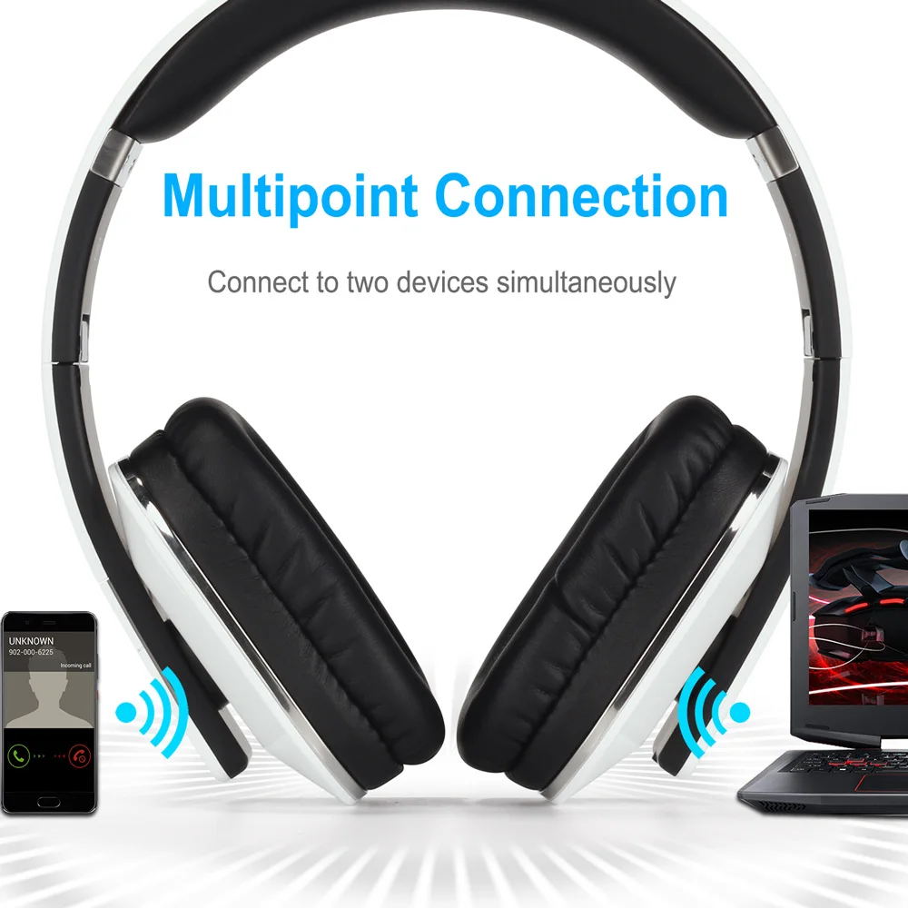 August EP650 Bluetooth Wireless Headohoens for 2 Devices - White