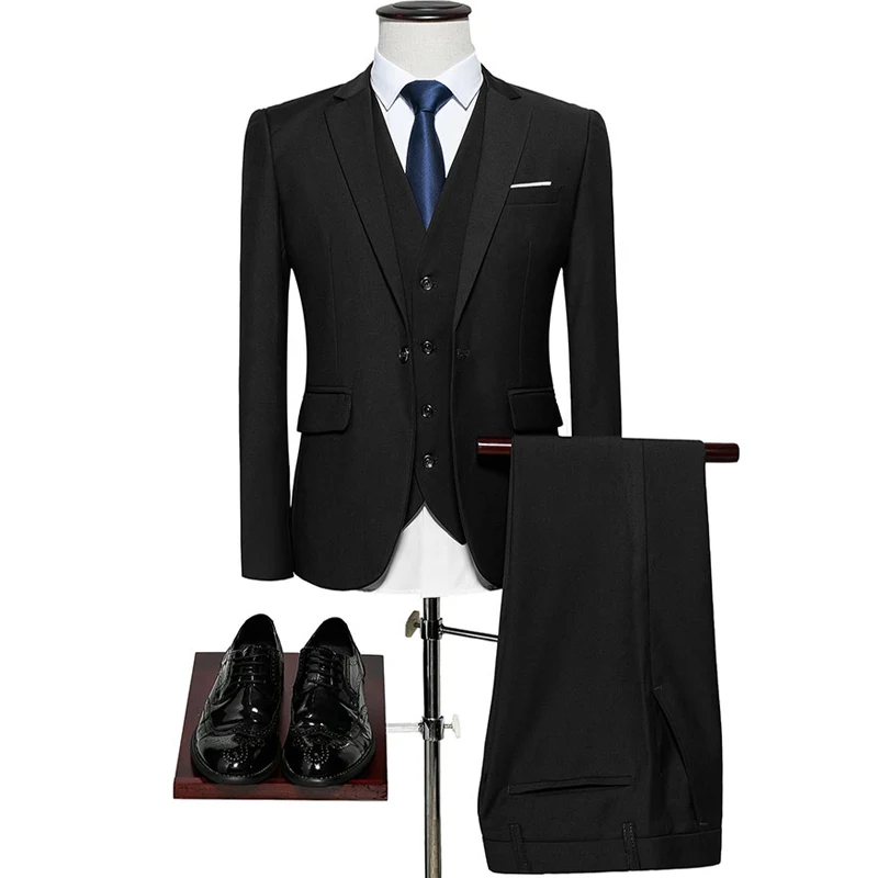 Для Мужчин's Костюмы для будущих мам Однобортный модная туника Костюмы мужской Slim Fit Формальные Черный Пиджаки для женщин куртка и Мотобрюки свадебный костюм для Для мужчин - Цвет: Черный