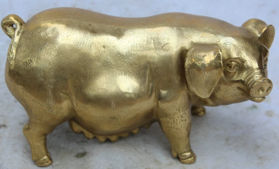 

JP S61 11" China Chinese Brass animal Folk Fengshui Zodiac Year Pig Statue sculpture B0403