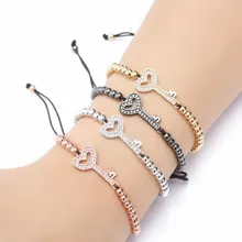 Золото Серебро Микро-паве cz кубический цирконий веревка отрегулированный браслет из медного бисера ukl5 ключ Шарм плетеные браслеты для женщин