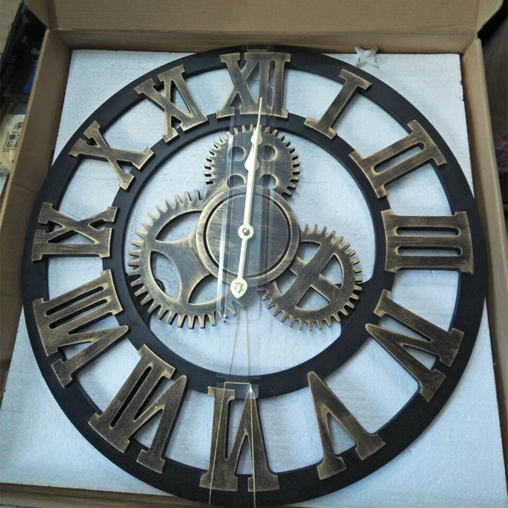 Günstig Wanduhr retro rustikalen dekorative luxus 3D uhr kunst große getriebe holz vintage große wanduhr auf der wand Handmade 30 50cm