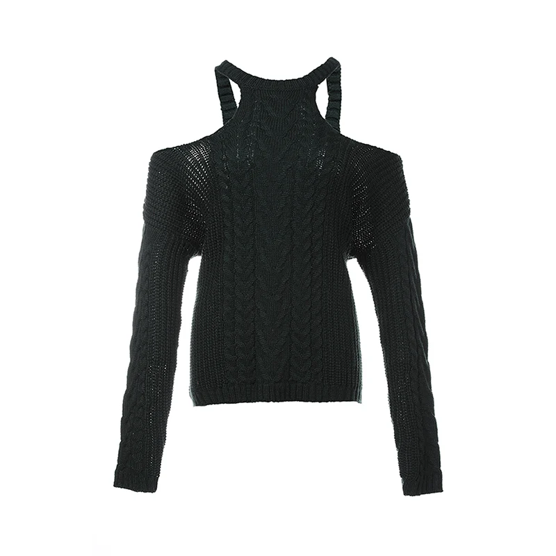 Wixra пуловер, Осень-зима, женские сексуальные свитера с открытой спиной и открытыми плечами, Свободный Топ, уличные вязаные пуловеры для женщин - Цвет: Black