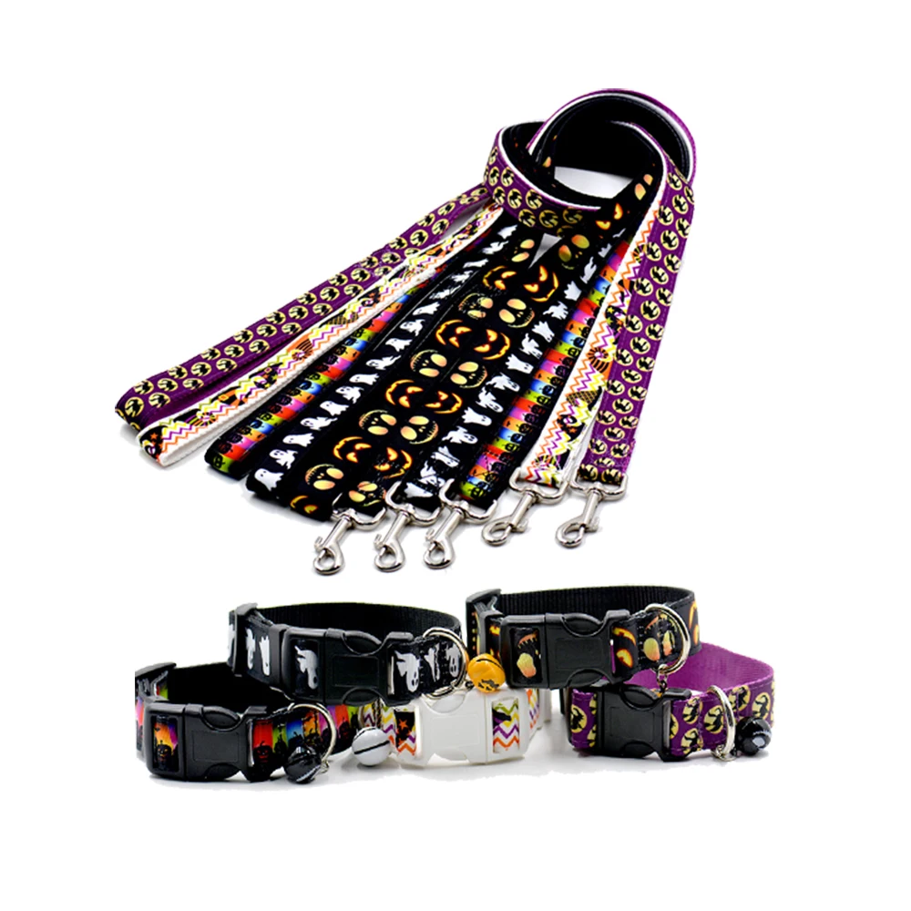 

Hoomall 1Set Adjustable Pet Leahses For Medium Large Dogs Halloween Printed Leashes & Collar Retractable Dog Leash Collar Set