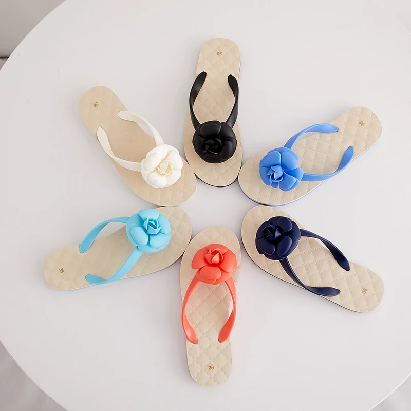

Summer Fashion soft Slippers women Sweet Camellia Flower Flip Flops Beautiful flower Slippers female beach shoes good quality