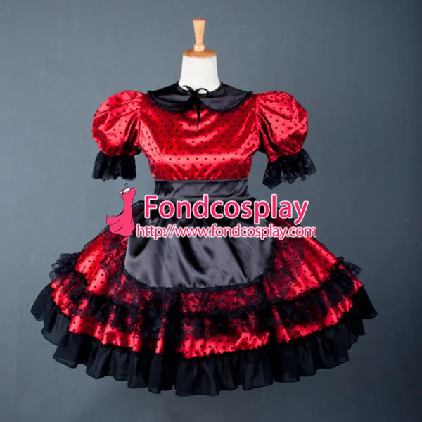 

sexy Lovely sissy Maid Dress lockable Uniform red Satin dress cosplay costume Custom-made[G779]