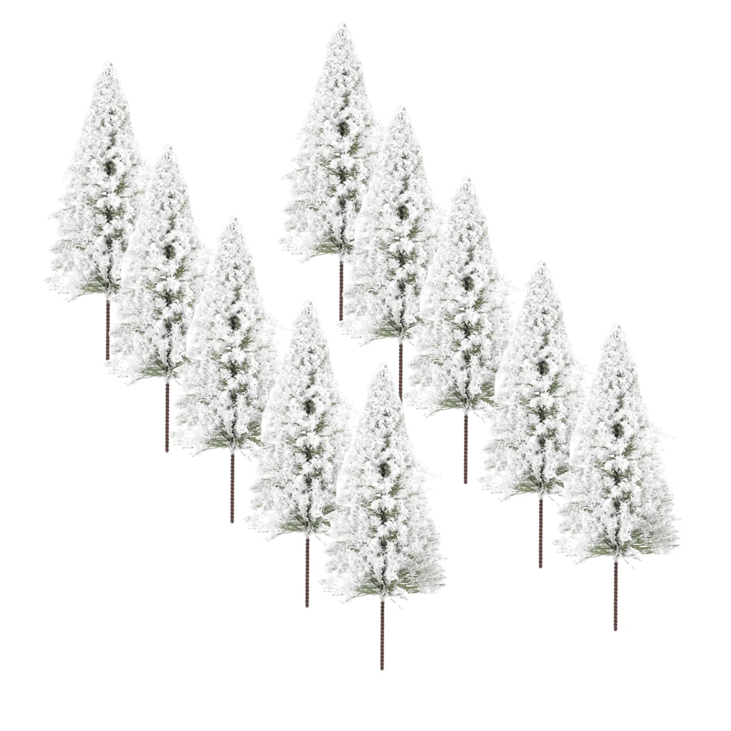 10pcs Model Pine Trees Miniature White Snow Trees Winter Forest Train Railway War Game Layout Landscape Diorama Scenery OO Scale 3