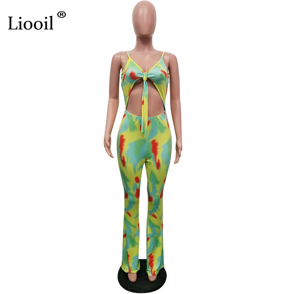 Liooil Tie Dye цельный комбинезон для женщин эротичный вырез клубный наряд v-образный вырез комбинезон для вечеринки женский s комбинезон широкие брюки
