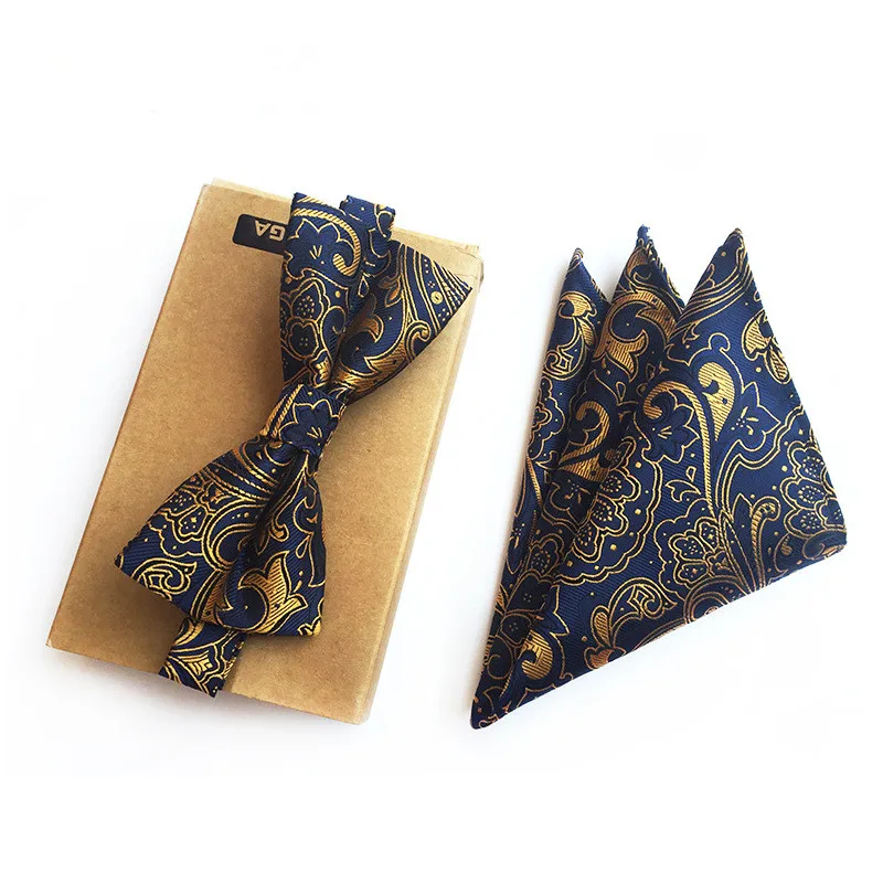 

New Design Self Bow Tie And Hanky Set Silk Jacquard Woven Men BowTie Pocket Square Handkerchief Suit Wedding Party