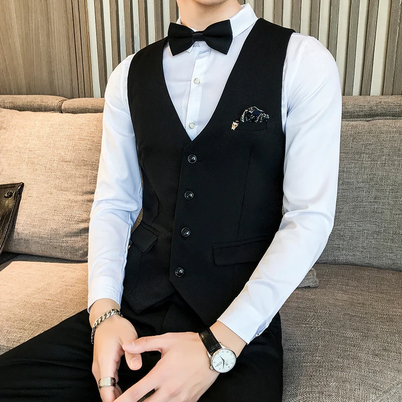 Men'S Summer New Chest Decoration Wild V-Neck High Quality Suit Vest Business Casual Fashion Slim Single-Breasted Vest Men'S Summer New Chest Decoration Wild V-Neck High Quality Suit Vest Business Casual Fashion Slim Single-Breasted Vest