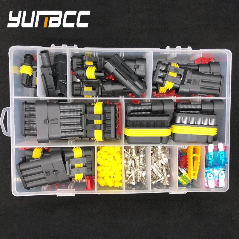 

242 Pcs Superseal AMP Tyco Waterproof 12V Electrical Wire Connector Sets Kits with Crimp Terminals and auto Fuse