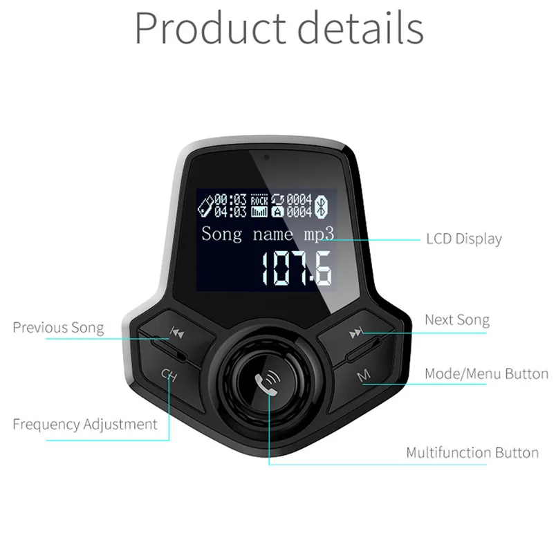 Wireless Bluetooth FM Transmitter Handsfree MP3 Player Radio Car Kit Bluetooth V4.2 Car MP3 Player Support TF Card U disk 30NT29 (9)