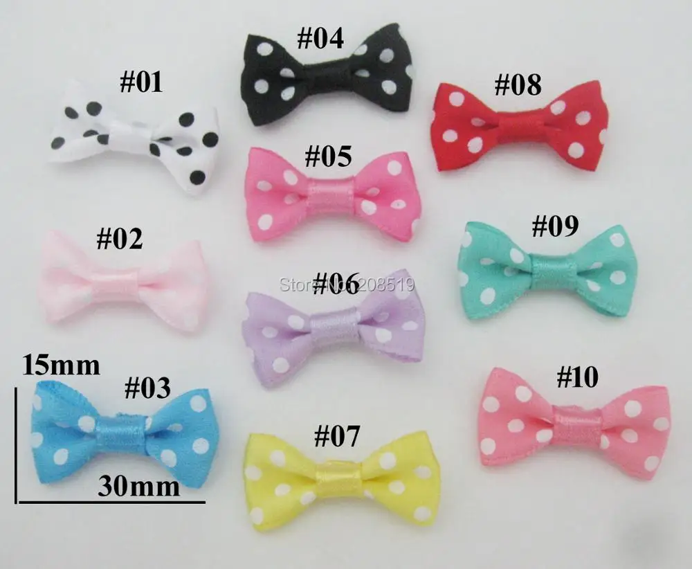 

FZNNKN 15mm*30mm satin ribbon bows for DIY hairclips ornament multicolors 100pcs handmade ribbon bowtie dots style