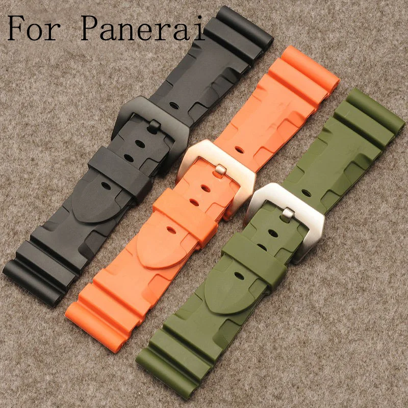 

NEW 24mm 26mm Black Orange Green Waterproof Silicone Rubber Watch Strap Belt Watchband For PAM111 With Original Logo