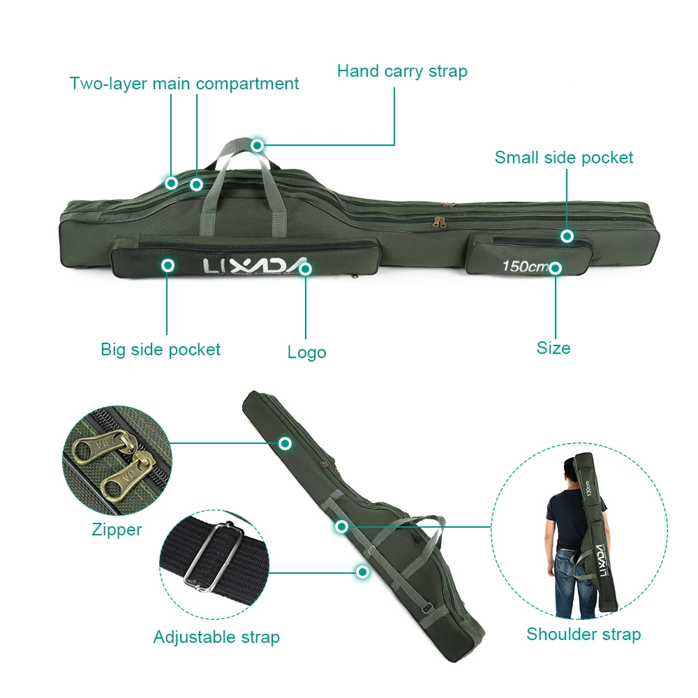 Lixada 80/130/210cm Canvas Portable Foldable Fishing Rod Carrier Fish Pole  Tools Storage Bag Case Fishing Rod Reel Bag Pesca