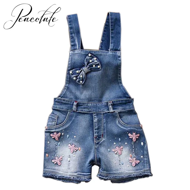

3-7T Summer Children Kids Little Girls Romper Shorts Denim Shorts Jeans Cotton Denim Bib Braces Rompers