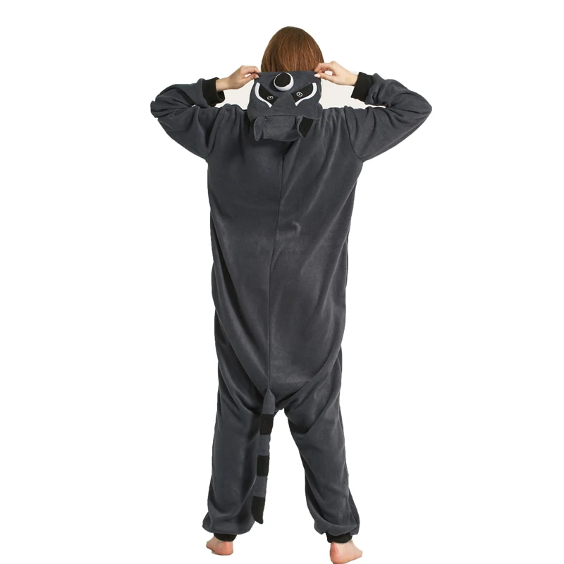 Кигуруми косплей костюм для взрослых мультфильм животных Серый Енот Onesie унисекс пижамы Косплей костюмы ночное белье комбинезон