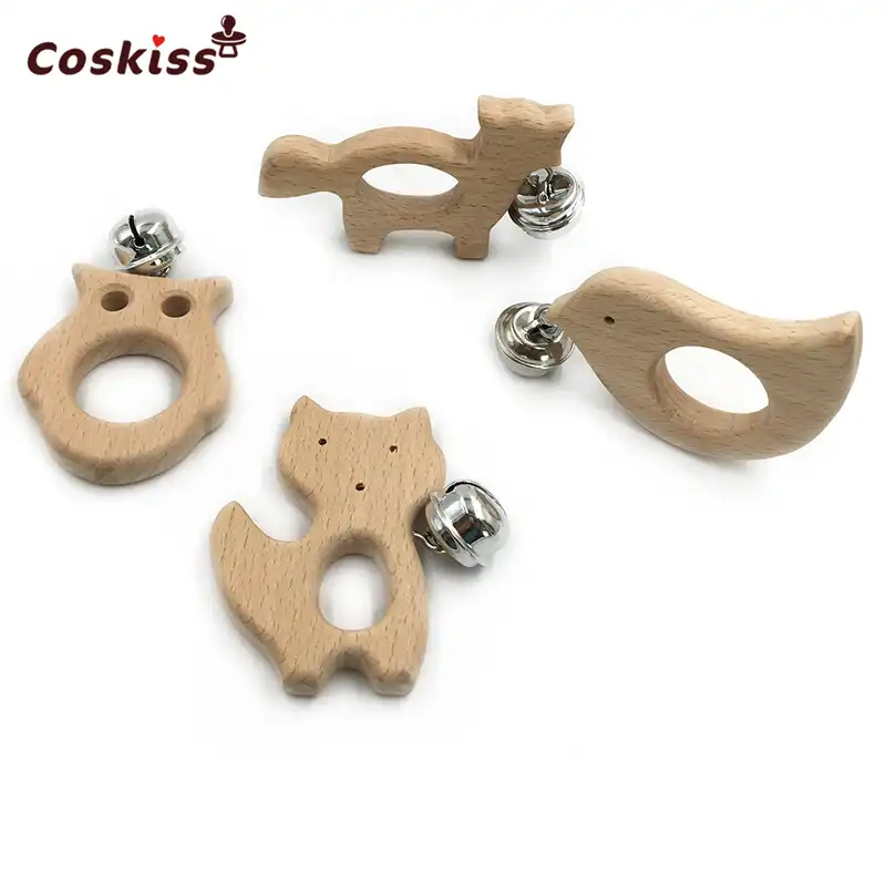 Niedlichen Tier Form Natürliche Holz Baby Beißring Spielzeug DIY