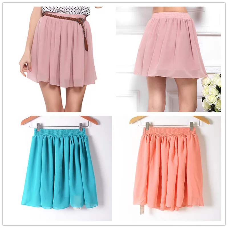 Summer Sexy Short Chiffon Skirt 2019 Casual High Waist Double-Deck Skirts Pleated Mini Sexy Short Skirt Party Club Green Skirts (31)