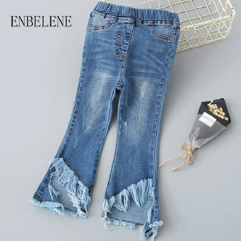 Spring Autumn Baby Girls Cotton Jeans for Children Blue Tassels Jean