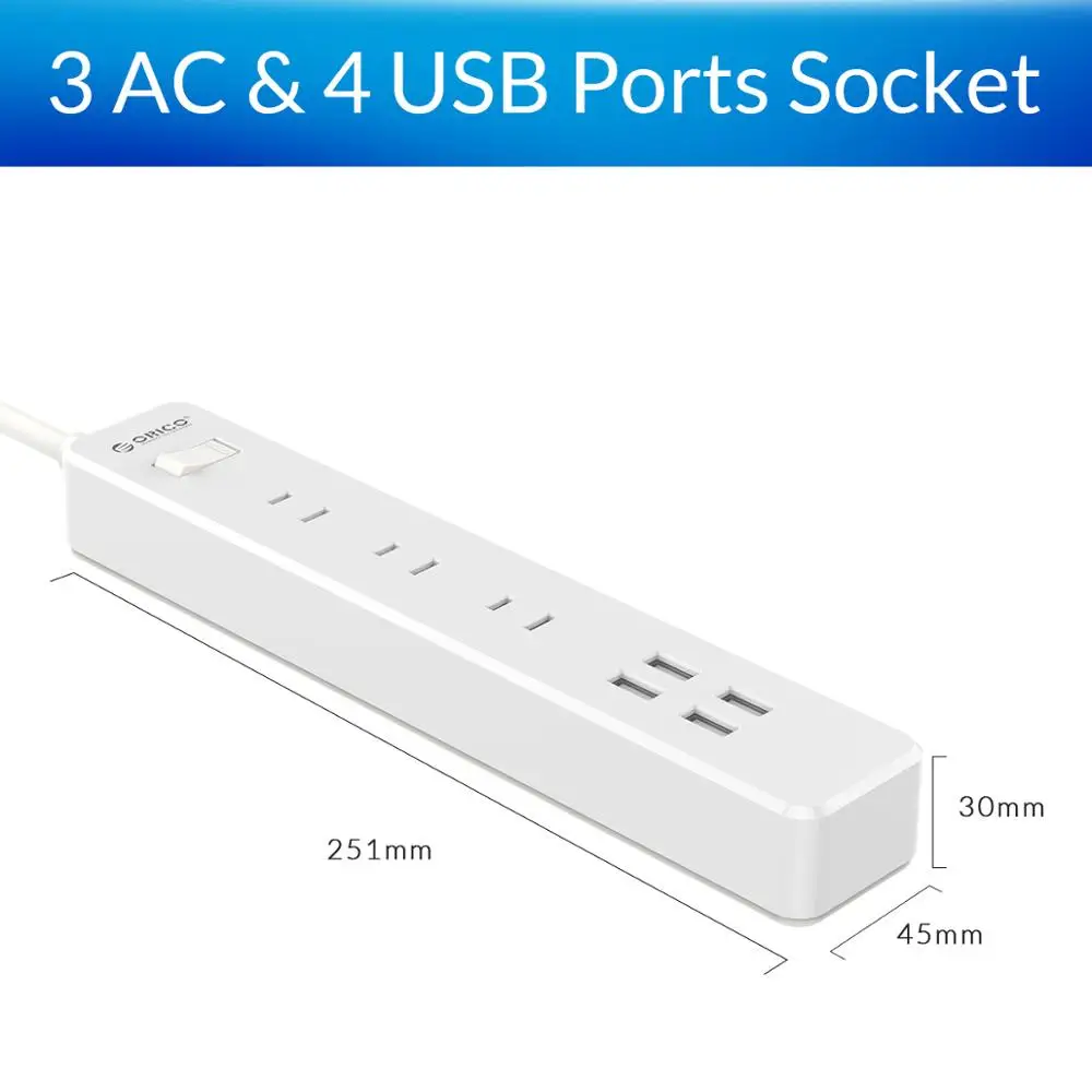 ORICO power Strip 3 AC 2 usb порты Stekker JP вилки удлинитель разъемы Multiprise USB - Цвет: OSC-3A4U