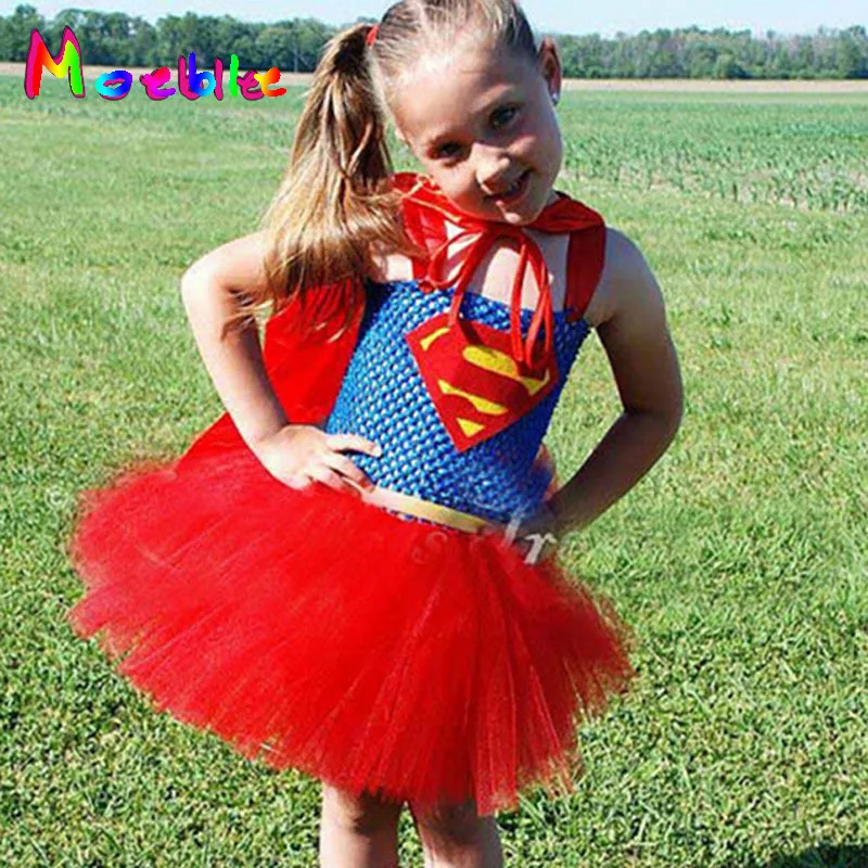 Супер герой дети платье-пачка для девочек девочки Супермен Подставки для фотографий Платье для косплея для девочек подарок на день