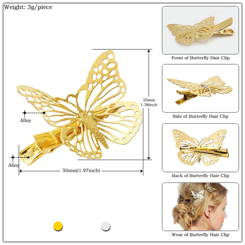 SHEEGIOR, милые заколки для волос с бабочкой, аксессуары для волос для женщин, Золотой/Серебряный цвет, заколки для волос с животными, любовь, свадебные украшения для волос, подарки