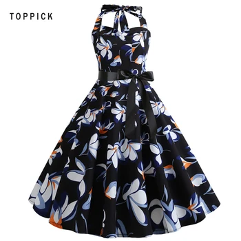 

Summer Women Sexy Dress Floral Print Swing Vintage Dress Femme A-Line Elegant Party Dress Robe Backless Halter Beach Dress