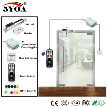

Fingerprint RFID Access Control System Kit Wooden Glasses Door Set+Magnetic Lock+ID Card Keytab+Power Supplier+Button