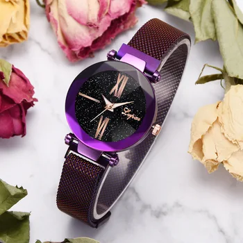 

Women Watches Luxury Brand Rose Gold Magnet Starry Sky Rhinestone Watch Clock Women's Fashion Quartz Clock Ladies Watch Reloj