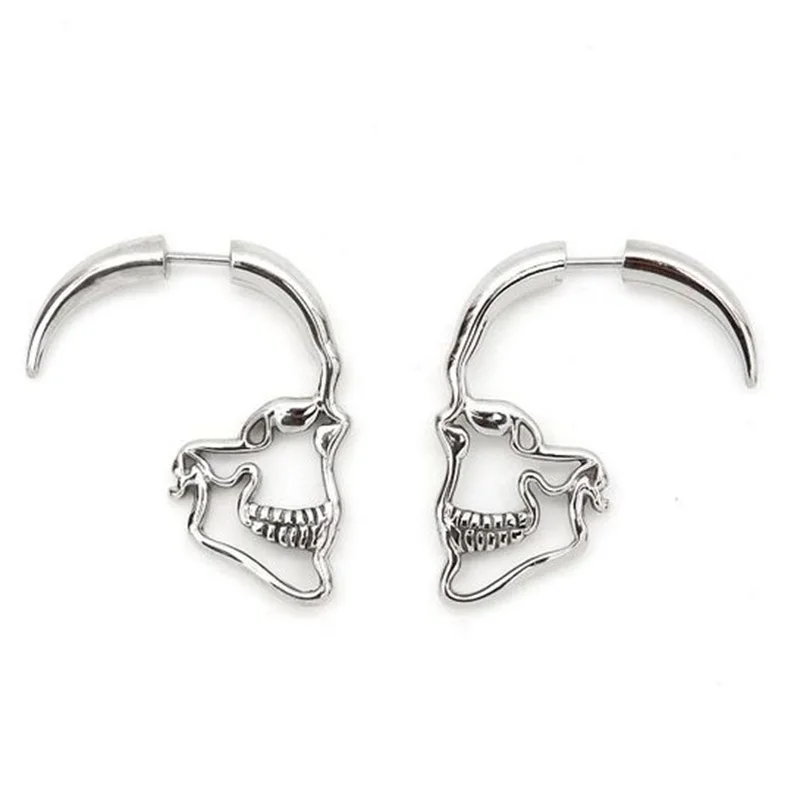 Дизайн серебряный черный цвет Череп серьги гвоздики для женщин мужчин Панк Рок Стиль Скелет подарочный набор украшений для ушей - Окраска металла: A Silver