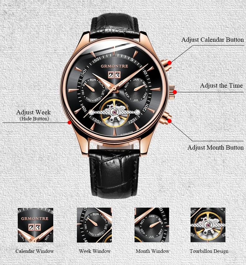 44 мм высококачественные часы мужские GRMONTRE автоматические для мужчин