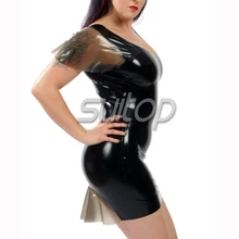 Черное латексное повседневное мини-платье сзади прозрачное