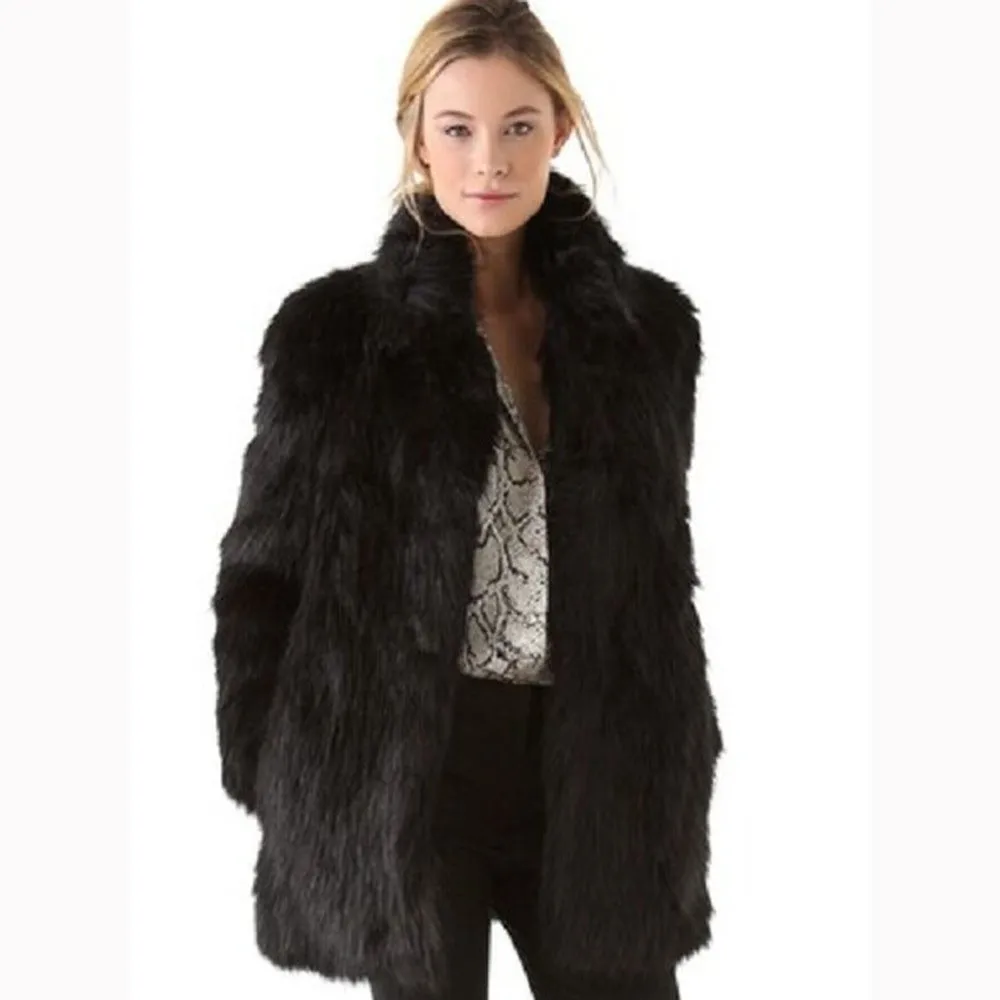 Onwijs White/Black Faux Fur Coat Women Winter Coat Medium long Rabbit Fox OE-13