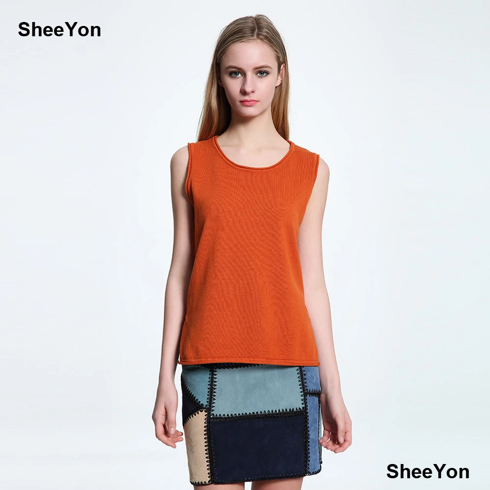SheeYon summer sleeveless tanks tops loose solid ladies casual split Knitted tees Camel J73F | Женская одежда