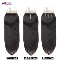 Allove волосы бразильские прямые волосы Кружева Закрытие 4*4 Remy человеческие волосы швейцарская шнуровка 8-20 дюймов часть