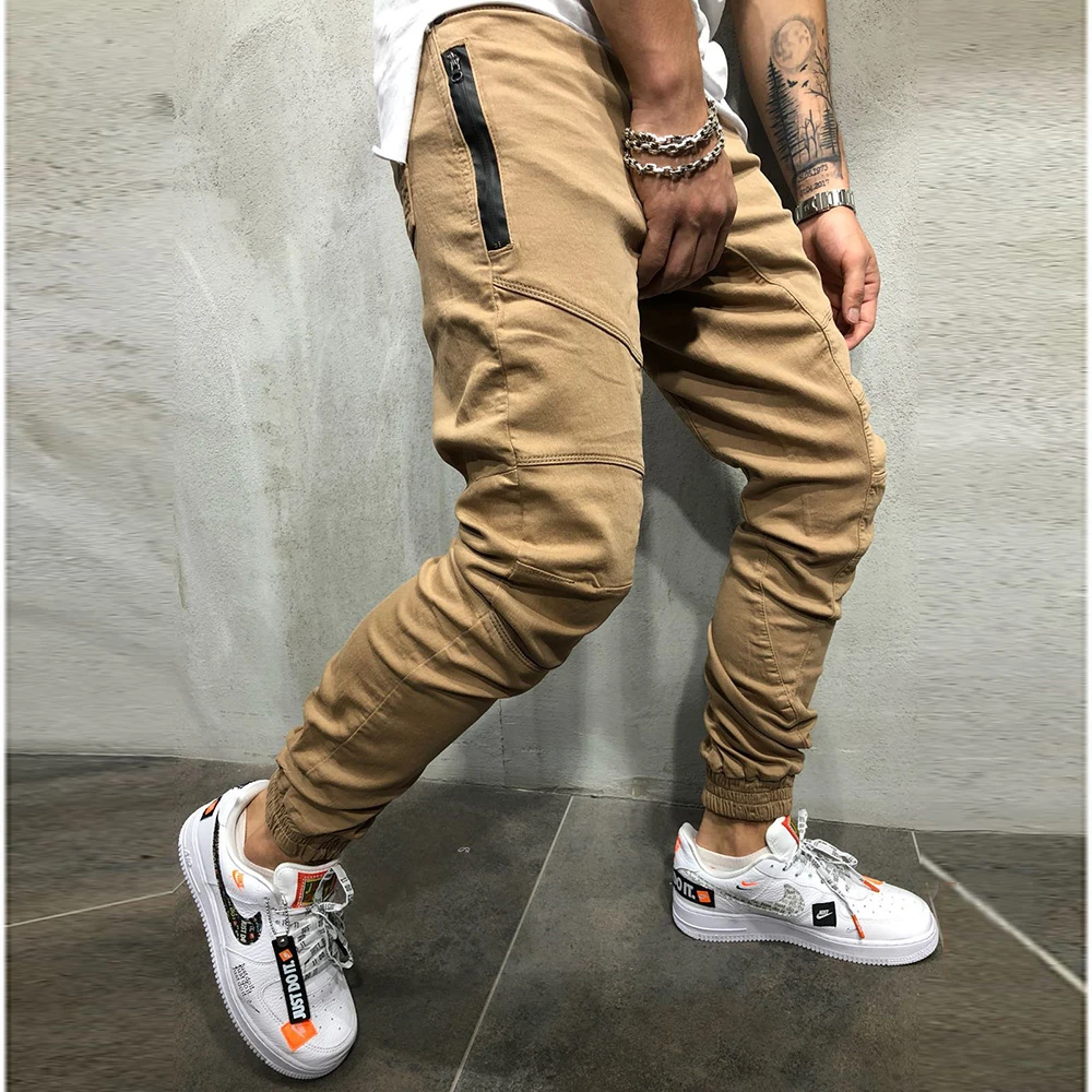 Marca masculina nueva moda 2018 Delgado Color sólido moda empalme hombres pantalones casuales Pantalones diseñador hombres Joggers|Pantalones ajustados| - AliExpress