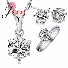 Bruiloft Sieraden Sets 925 Sterling Zilver 6 Claw Cubic Zirkoon Cz Hanger Kettingen Oorbel Ringen Engagement Set(China)