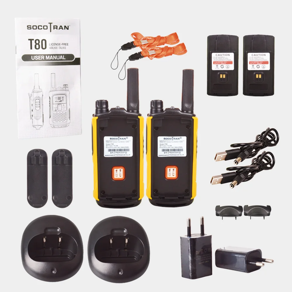 Лицензия FRS/GMRS Walkie Talkies двухстороннее радио с перезаряжаемой батареей 0,5 Вт 22CH VOX ЖК-экран Socotran T80