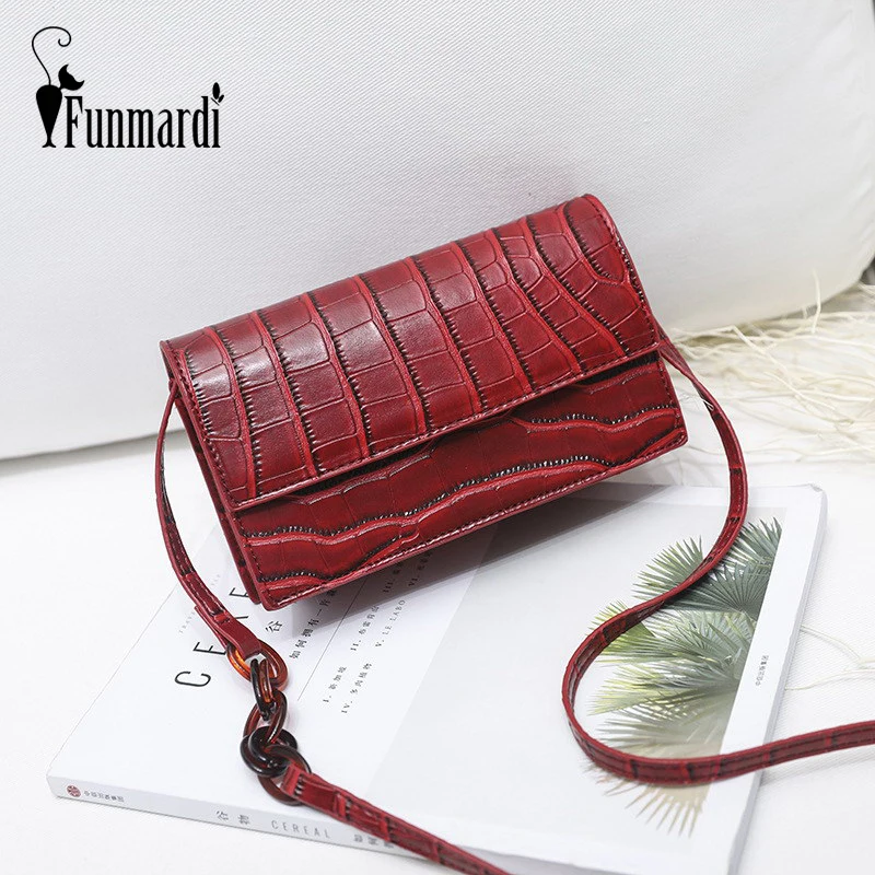 

FUNMARDI Vintage Alligator Women Shoulder Bag Acrylic Chain Messenger Bags Woman Crocodile Pattern Flap Bag Crossbody WLHB1960