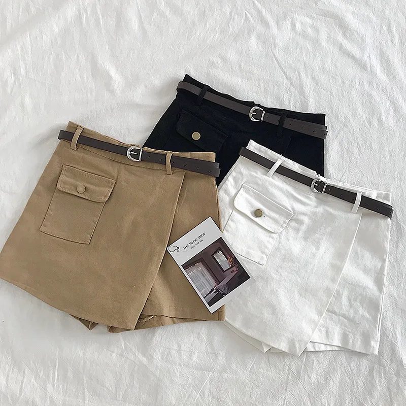 

New Spring Autumn Ladies Bandage Irregular Shorts Pockets Women Casual Mini Short Pants Asymmetrical Tie Elegant A-Line Shorts