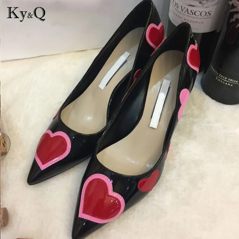 

Summer Brand Heart Print High Heels Sexy Basic Pumps Weeding 2018 Fashion Pointed Toe Shallow Lady Shoes Female Party Sandals